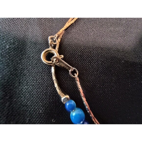 Vintage Tracy Hamilton Korea Goldtone Necklace 29.5" Blue Beads - Picture 2 of 3